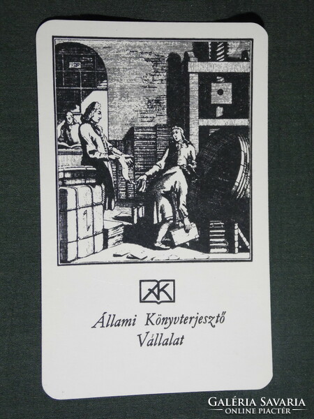Kártyanaptár, állami könyvterjesztő vállalat, Budapest, grafikai rajzos, nyomda anno, 1982,   (4)