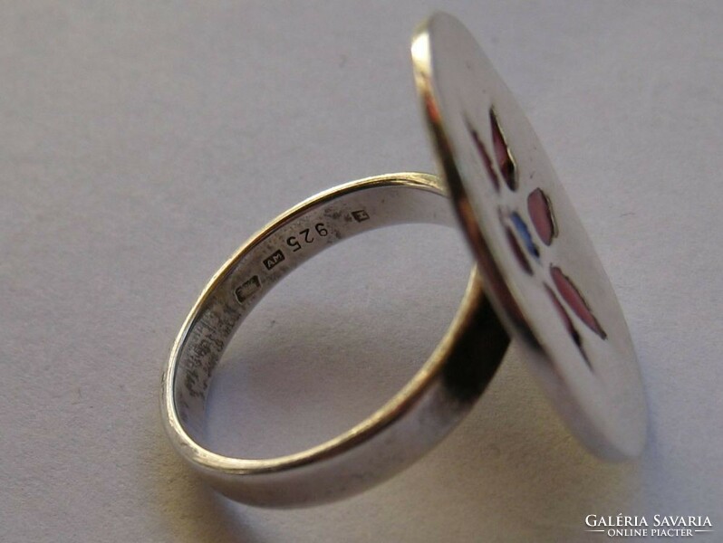 Design ezüst gyűrű zománc betétekkel, extra fényes!