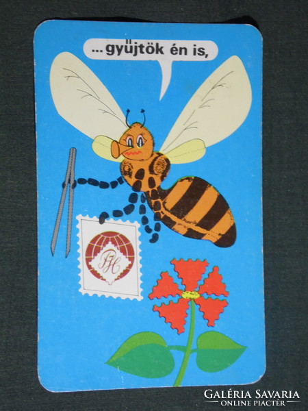 Kártyanaptár, Magyar filatélia bélyeg vállalat, grafikai rajzos,reklám figura, méh, 1982,   (4)