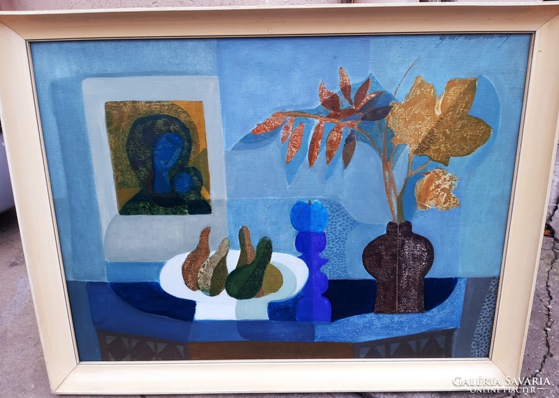 Ágnes Garabuczy (1936-2020) still life with pear and icon, gallery painting
