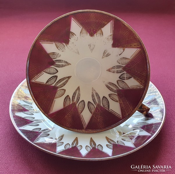 Bavaria Elfenbein német porcelán kávés teás szett csésze csészealj tányér dús mintázattal