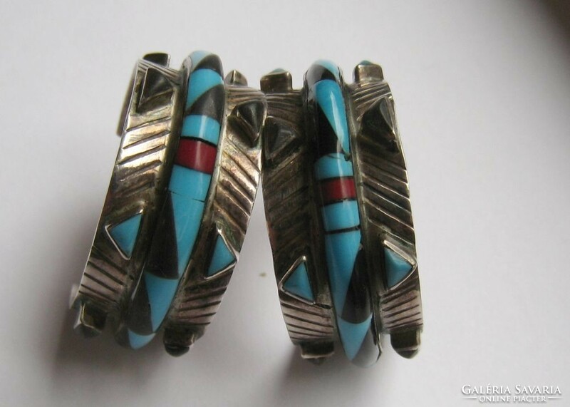 Native American handmade design silver earrings with turquoise - Navajo