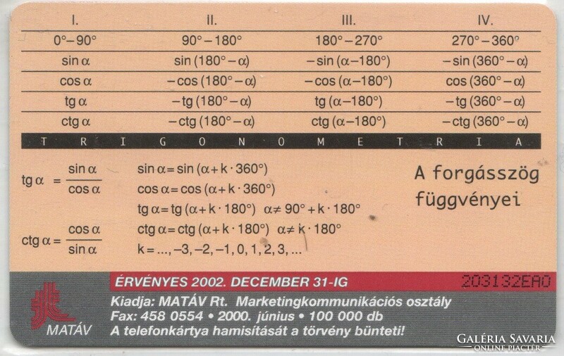 Hungarian phone card 0112 2000 rifle math 100,000 pieces