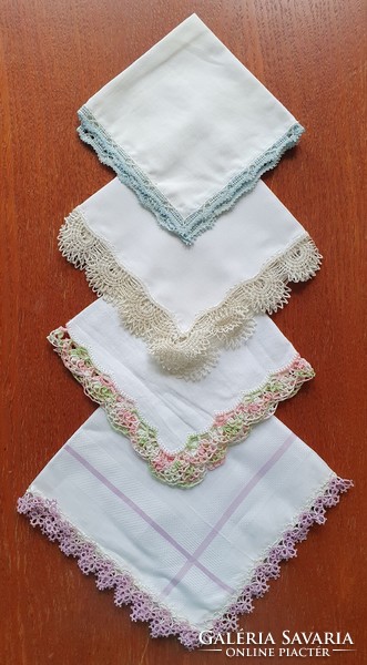 4 pieces of old handkerchief crocheted lace