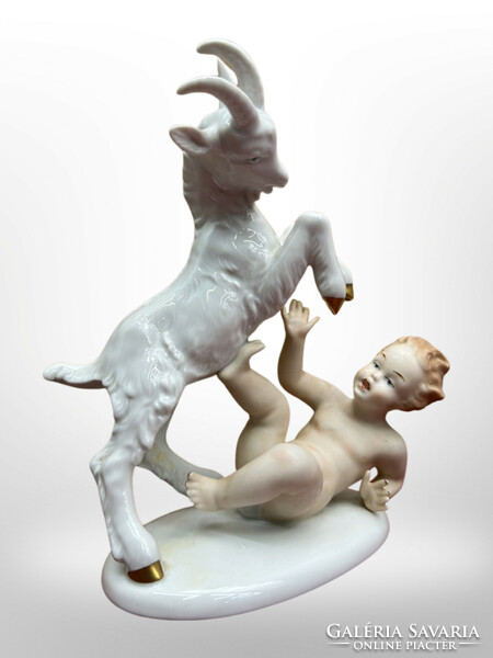 Flawless wallendorf porcelain figure - putto with goat