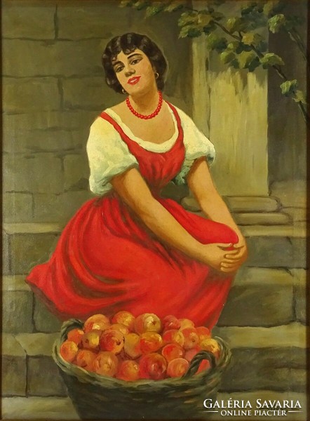 1P892 sole gy. Csaba: woman in red with a fruit basket