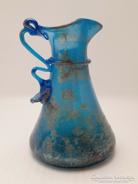 Antique blown, broken glass jug, 14.5 cm