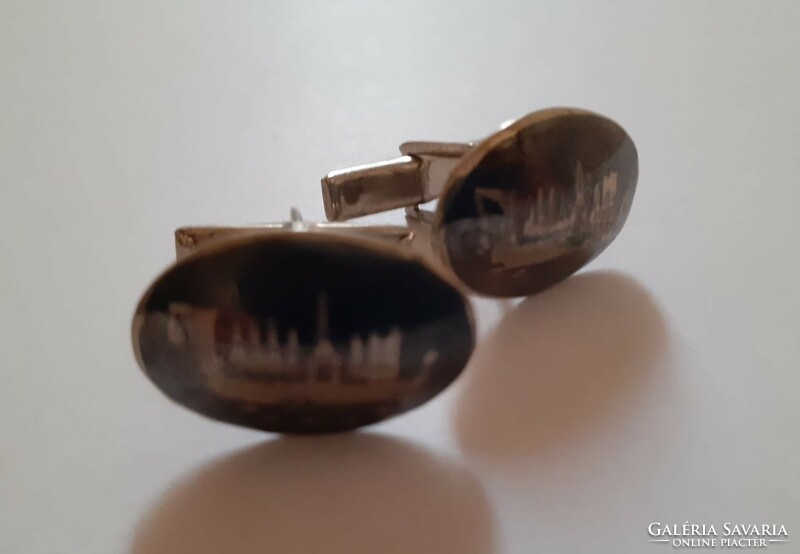 Silver-plated niello cufflinks