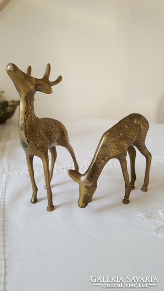 Decorative, brass pair of deer Christmas ornament, statue