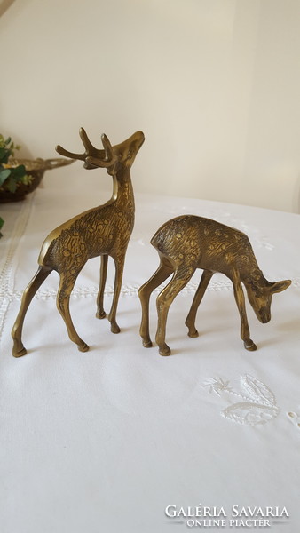 Decorative, brass pair of deer Christmas ornament, statue