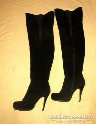 38-S split leather thigh high boots 11 cm heel 72 cm long topshop
