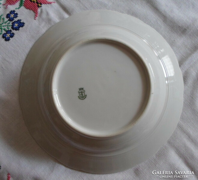 Cseh porcelán (MCP), aranyszegélyes fehér tányér 1. (mély; csehszlovák, Czechoslovakia)