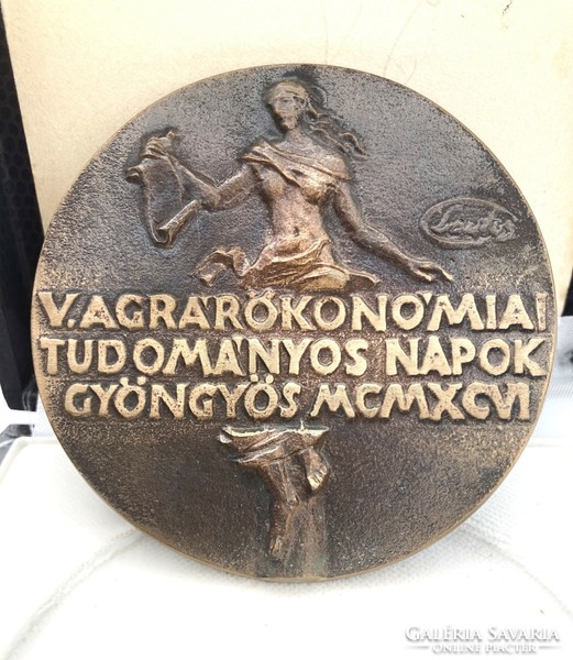 Györgyi Lantos (1953-) - bronze plaque, agricultural economics scientific days pearl, 1996 - rarity