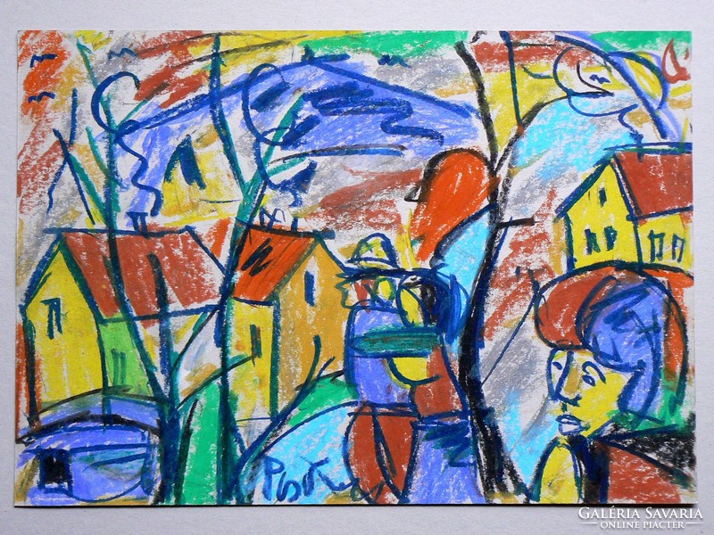 NÉMETH MIKLÓS (1934-2012) "ÉRKEZÉS" 2009, (50X35 cm) OLAJ-PASZTELL, FESTMÉNY EREDETI!! RITKA!