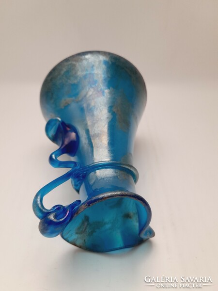 Antik fújt, szakított üveg kancsó, 14,5 cm