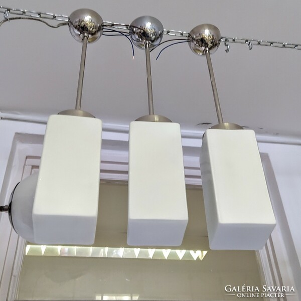 Bauhaus - art deco nickel-plated ceiling lamp trio renovated - frosted milk glass 