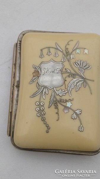 Wallet decorated with antique silver and mother-of-pearl inlay, monogrammed (j.G.V d d )