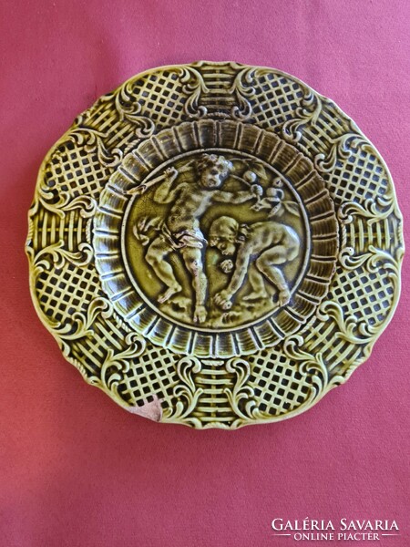 Antique majolica plate, 19.5 cm; znaim, schütz, villeroy from the late 1800s