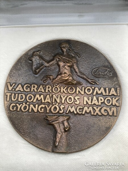 Györgyi Lantos (1953-) - bronze plaque, agricultural economics scientific days pearl, 1996 - rarity