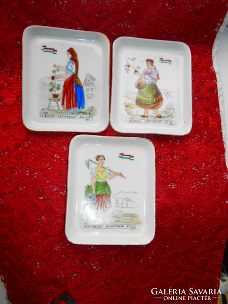 3 meticulously hand-painted Hungarian women's traditional costume bowls - sold together (3000/piece)
