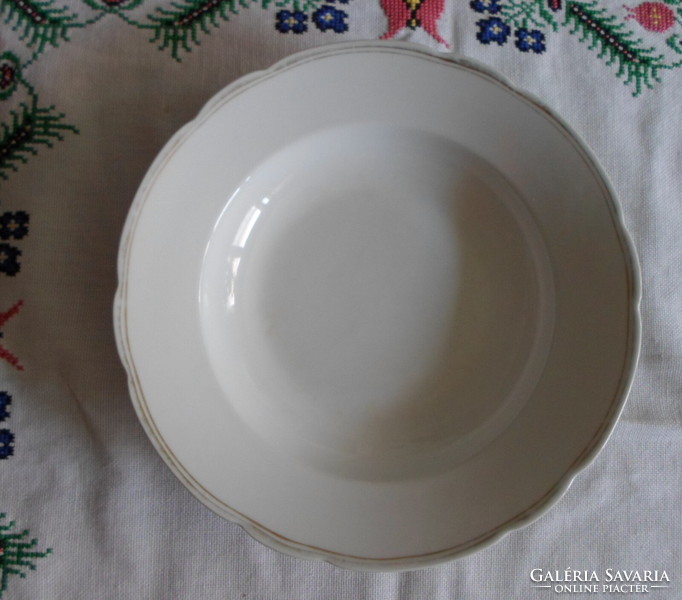 Czech porcelain (mcp), white plate with gold border 1. (Deep; Czechoslovakia, Czechoslovakia)