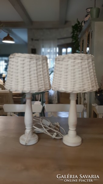 Table lamp paired with rattan shade