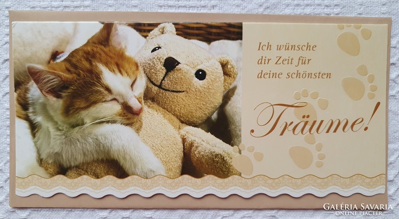 Jókívánság képeslap borítékkal üdvözlőlap üdvözlőkártya levelezőlap postatiszta német maci cica
