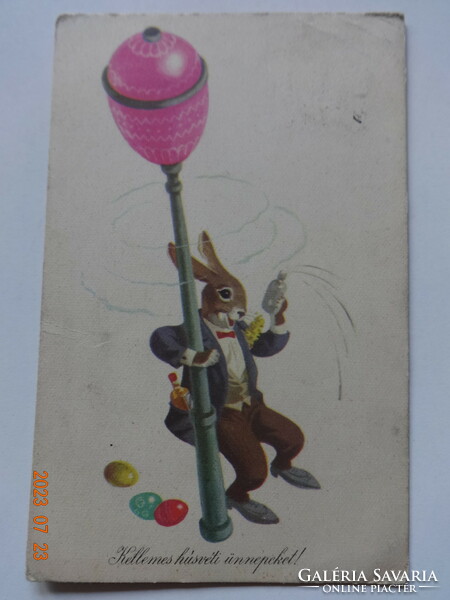 Old graphic Easter greeting card - drawing by Tibor Gönczi