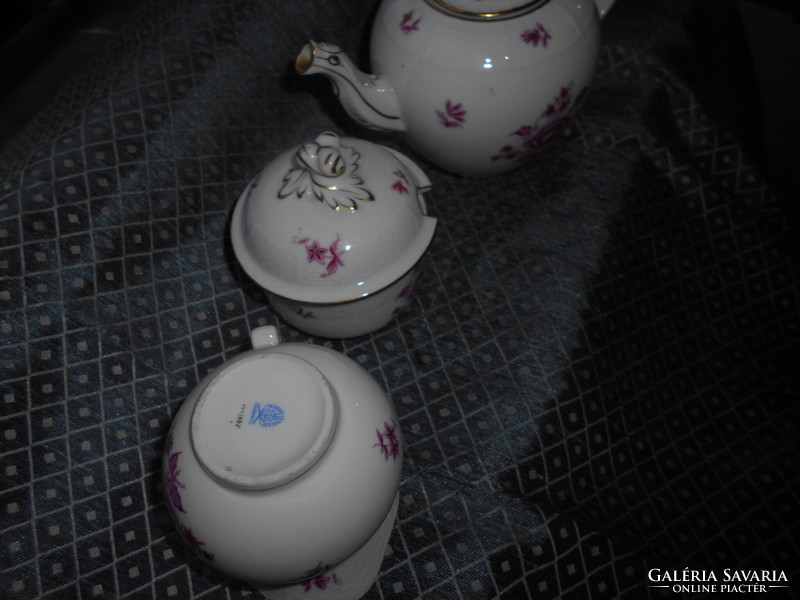 3 Pieces Herend flawless Appony pattern porcelain - coffee pot + sugar bowl + cream jug