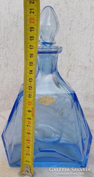 Art deco corked liquor bottle with schnapps polished few bottles, crystal bottle marked