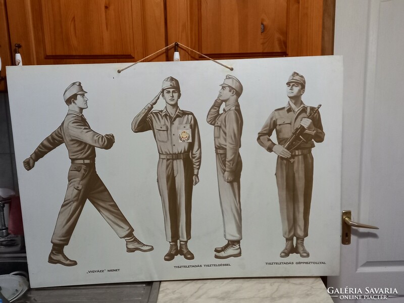 From 1970. Be careful on the march, salute with a salute and a machine gun! Plastic board! 100 X 70 cm