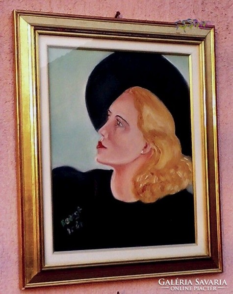 Szöszi in black, by balogh irén, a modern realist work by a contemporary artist, in a glazed frame