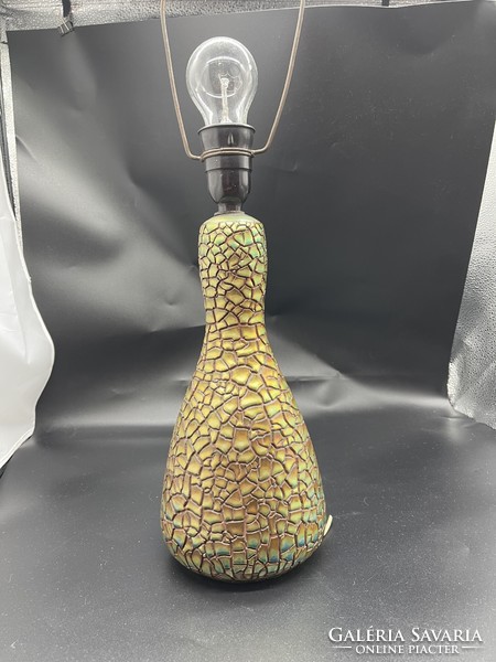 Zsolnay cracked shrink-glaze green eosin lamp vase
