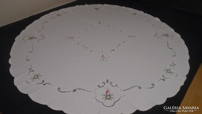 Beautiful snow-white antique handmade lace tablecloth