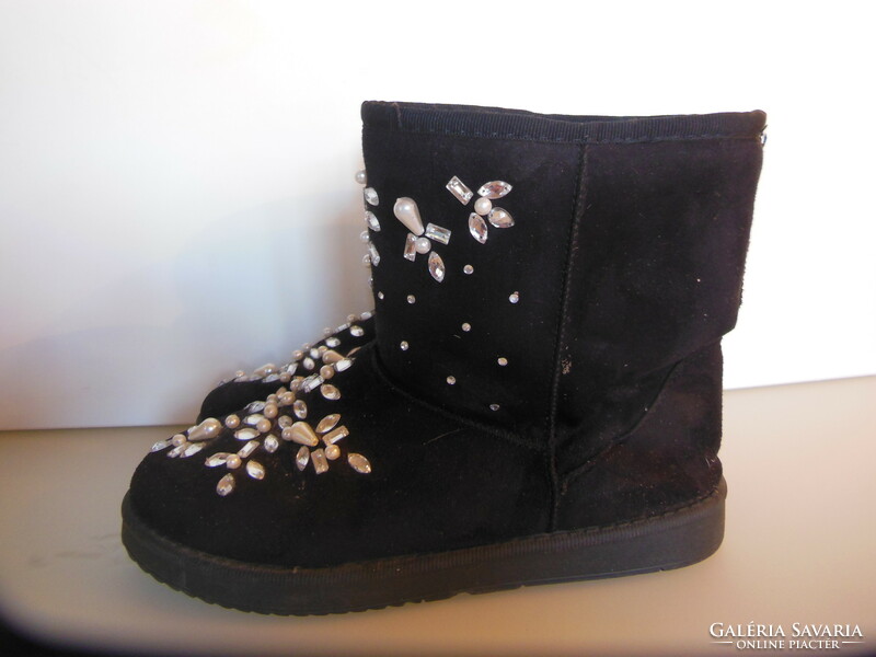 Boots - suede - fur - rhinestones - size 38 - quality - perfect