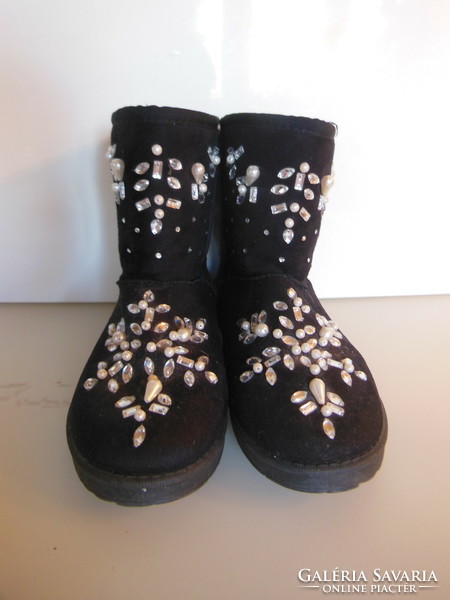 Boots - suede - fur - rhinestones - size 38 - quality - perfect