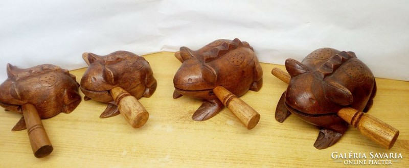 Collection of frog instruments made of natural wood, handmade industrial art work from Indonesia