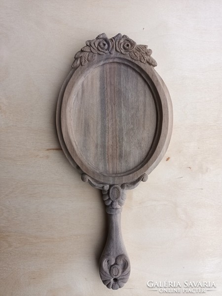 Hand-held mirror toilet pin round wooden mirror, carved frame baroque rococo rose carving women's mirror antique