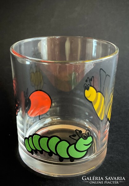 Children's Italian glass cup with ladybug and worm pattern