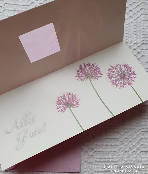 Jókívánság képeslap borítékkal üdvözlőlap üdvözlőkártya levelezőlap postatiszta német virág mintával
