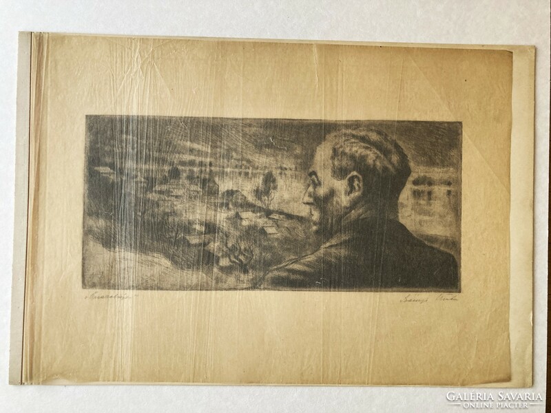 István Szőnyi (1894 - 1960): Zebegény self-portrait, etching, collector's rarity