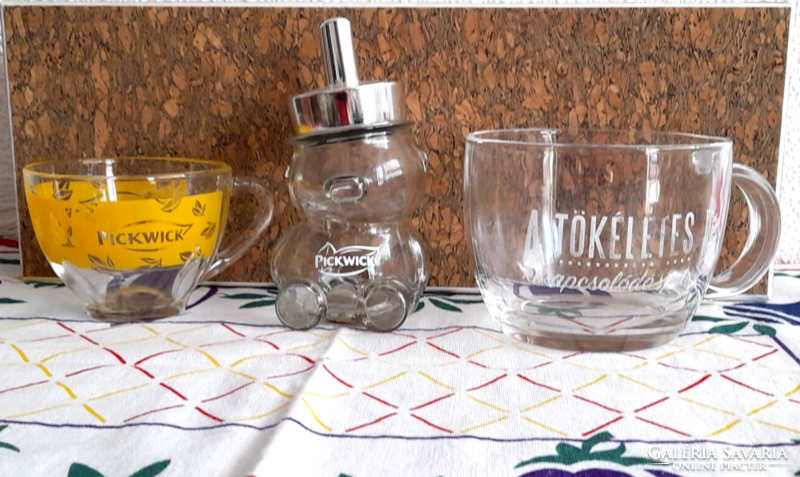 Pickwick üveg cukortartó- maci/medve + üveg teás bögre és kávés csésze