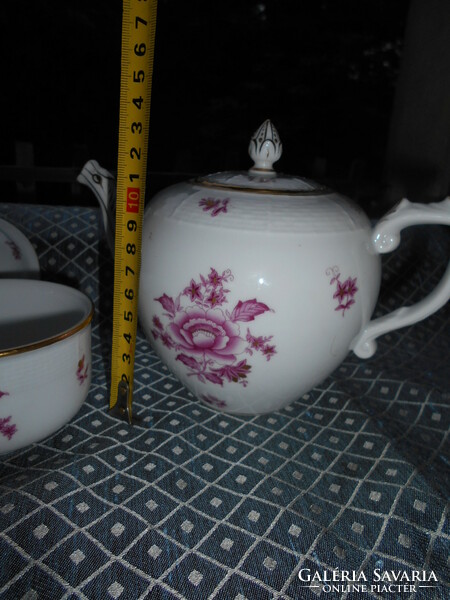 3 Pieces Herend flawless Appony pattern porcelain - coffee pot + sugar bowl + cream jug