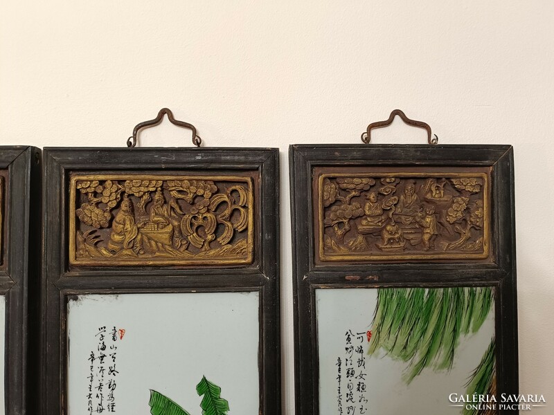 Aktik kínai porcelán gésa képek keretben faragott betétekkel 806 8295