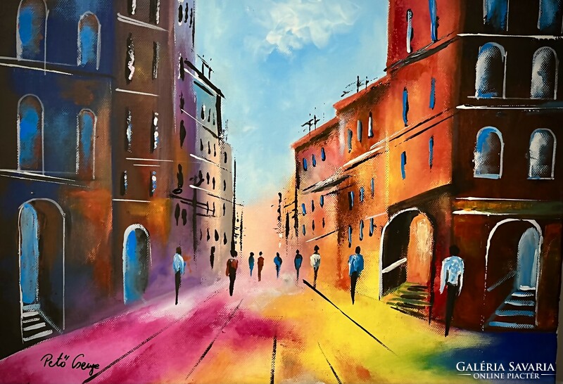 Pető bell+Mediterranean street section with painter's knife 46*33