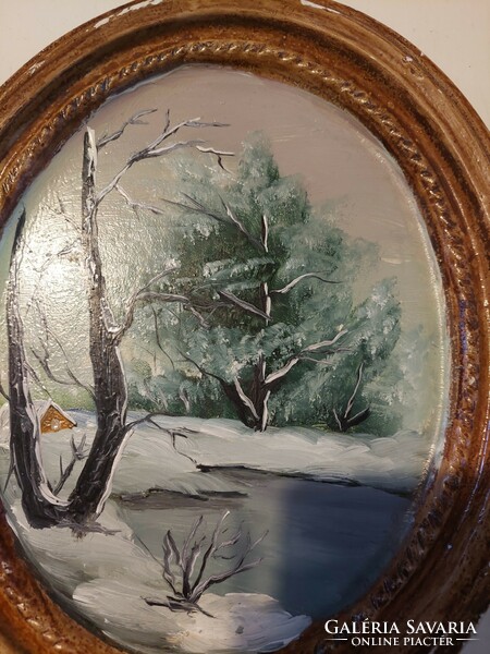 Winter landscape oil painting