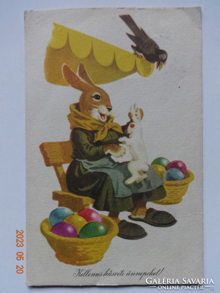 Régi grafikus húsvéti üdvözlő képeslap - Gönczi Tibor rajz