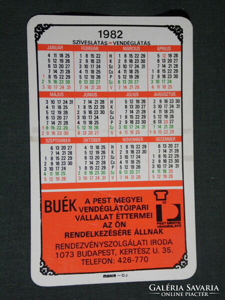 Card calendar, 10-year Pest county catering company, restaurant, tavern, bistro, 1982, (4)