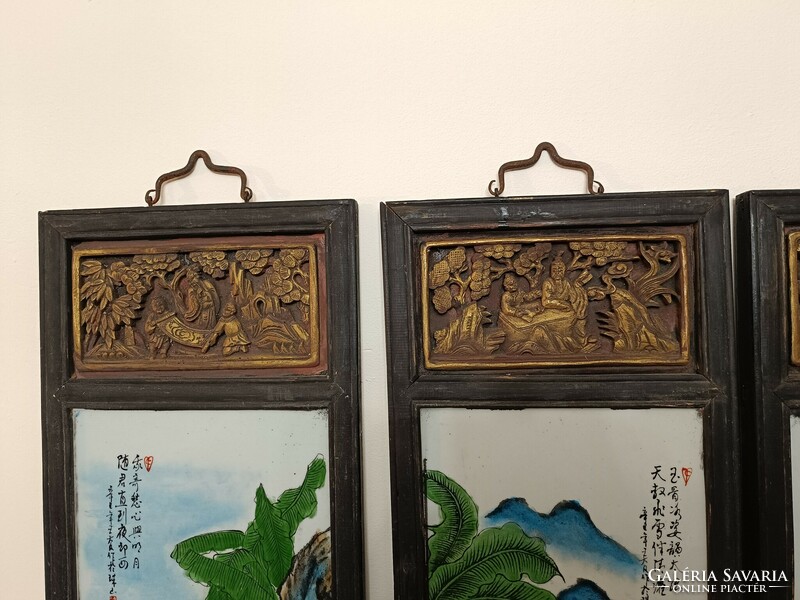 Aktik Chinese porcelain geisha pictures in frames with carved inserts 806 8295