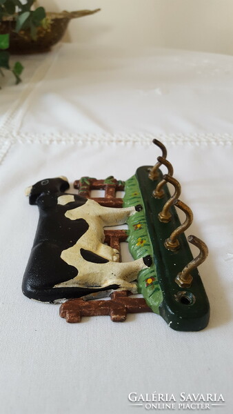 Vintage öntöttvas tehenes kulcstartó,5 akasztóval